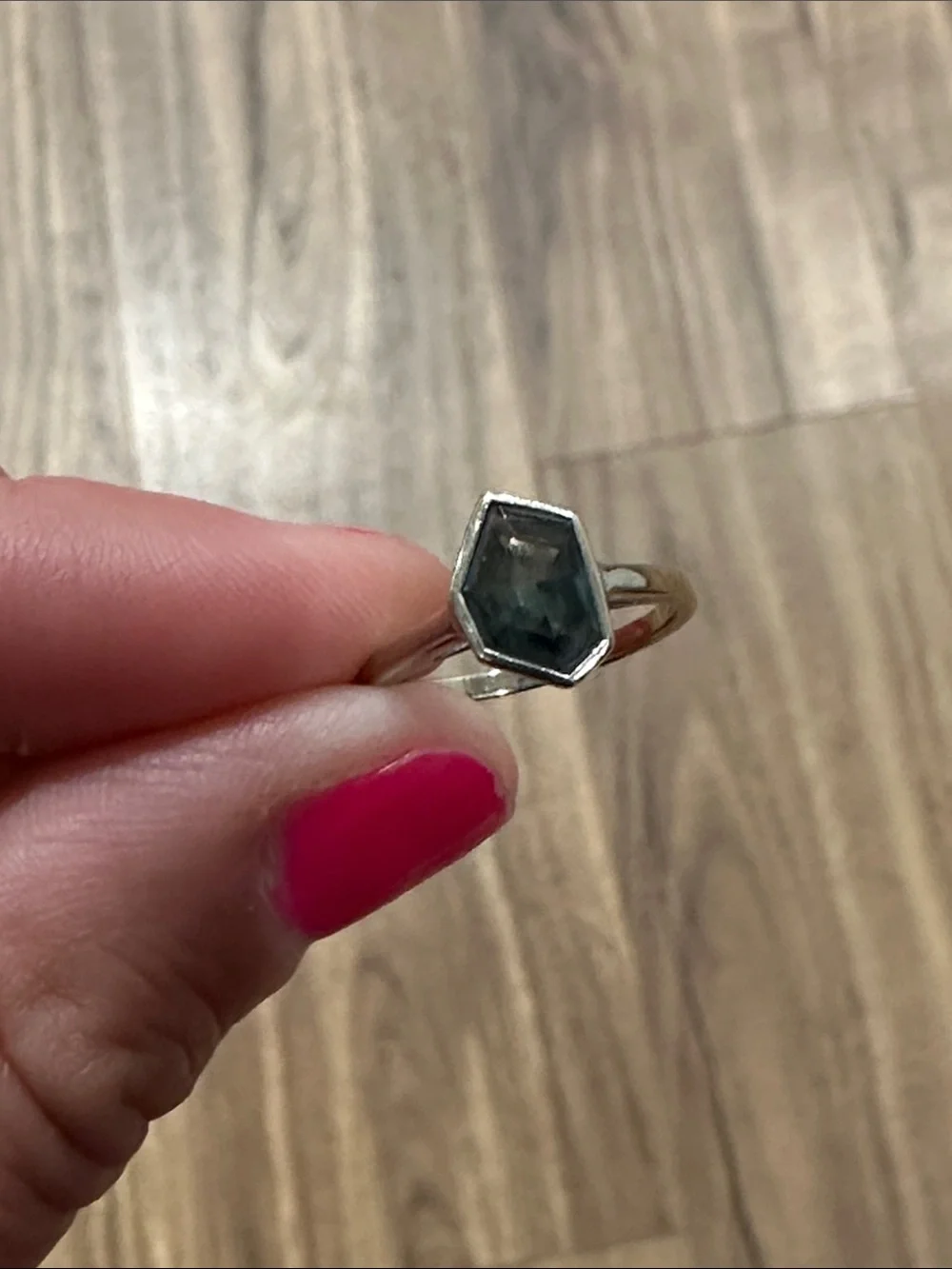 Custom 14k white gold and rare gray-blue indicolite tourmaline ring